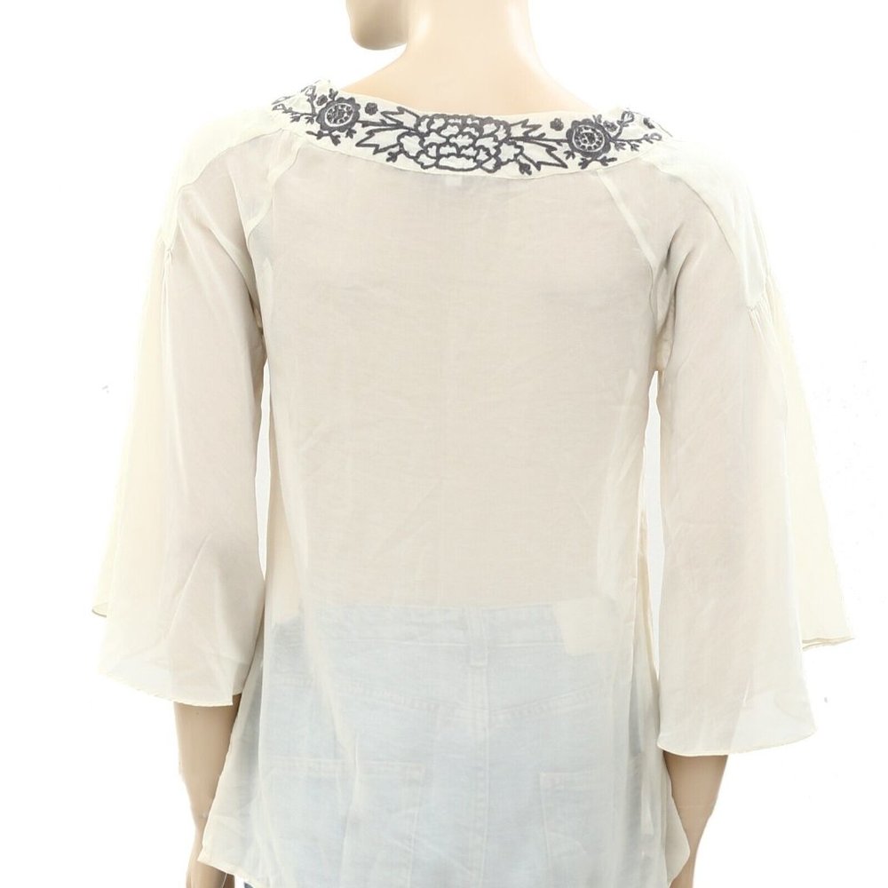 Saivana Anthropologie Embroidered Sequin Ivory Tunic Top Sheer Boho S New - Picture 4 of 5